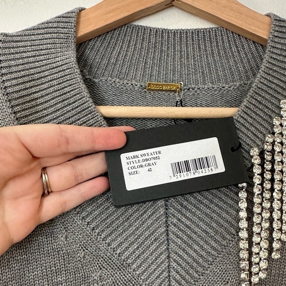 Dodo Bar Or Wool Crystal Fringe Gray Mark Sweater Sz 42 US 4 6 New - Picture 5 of 11